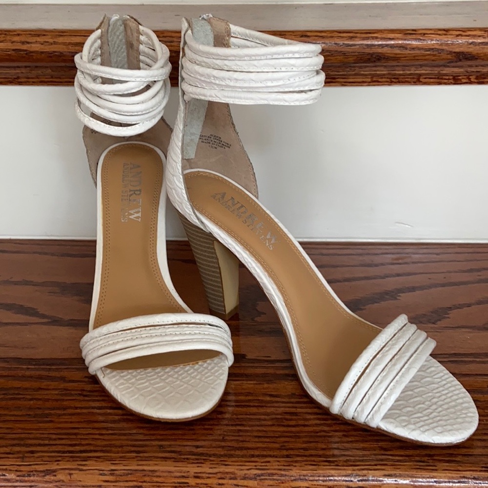 White Snakeskin Leather Ankle Strap High Heels